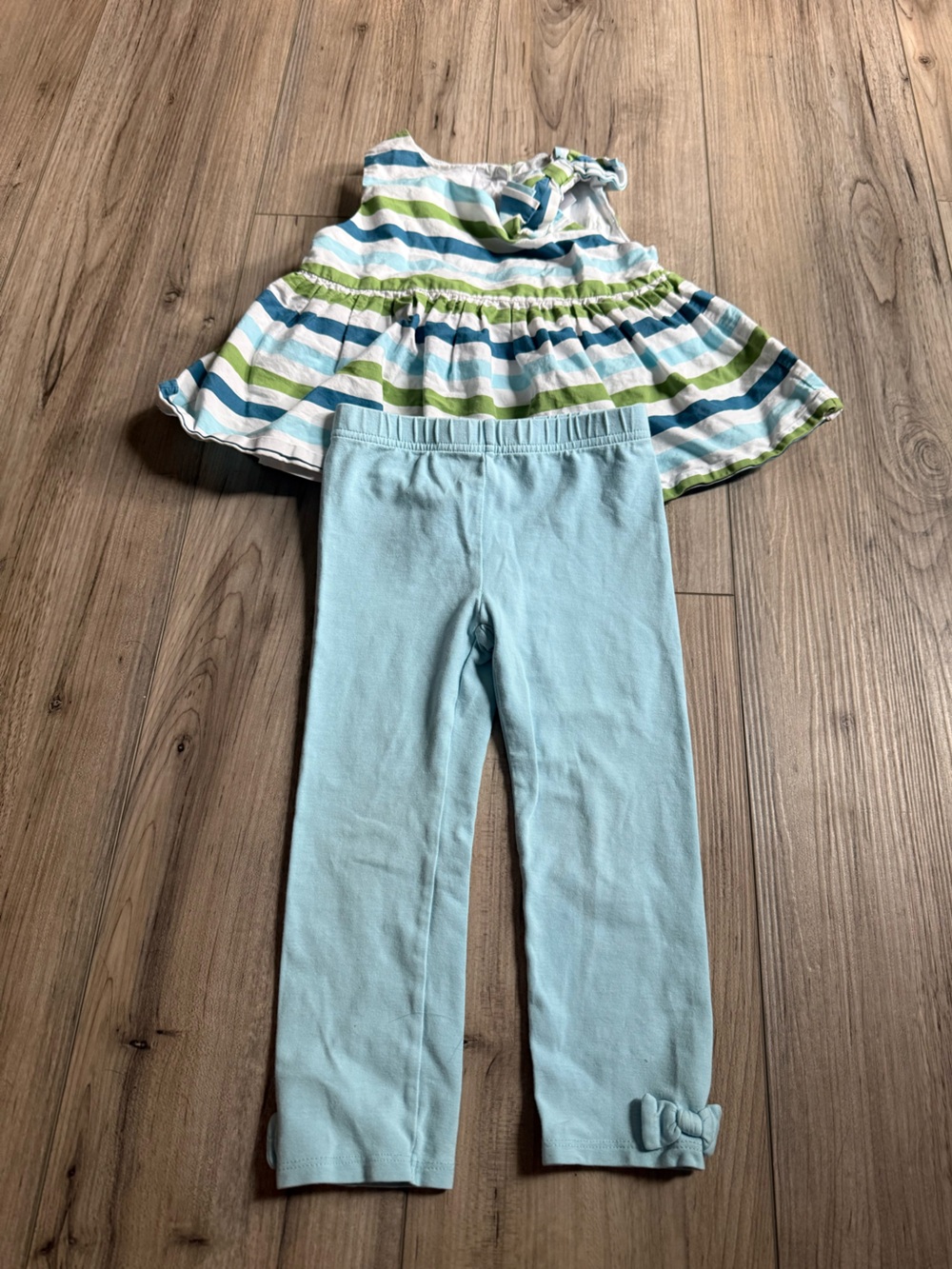 Janie and Jack Light Blue Set with Striped Top and Knit Leggings Size 3
